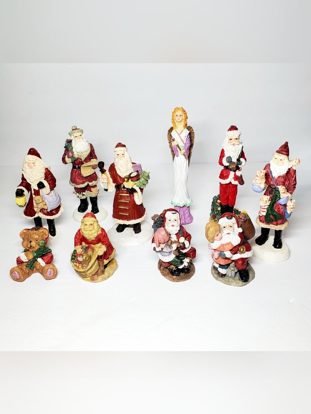 10 Vintage Collectible 1990's Risa Miniature Resin Santas, Bear, Angel Figurines